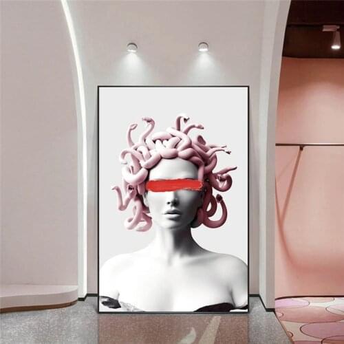Pink Medusa Cover Eyes Canvas Art Posters and Prints Vaporwave Sculpture of Medusa Canvas Paintings on The Wall Art Pictures