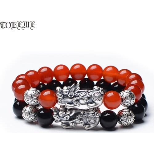 Handmade 999 Silver Pixiu Bracelet 3D Silver Wealth Pixiu Beaded Bracelet Good Luck Bracelet Lovers Jewelry Gift