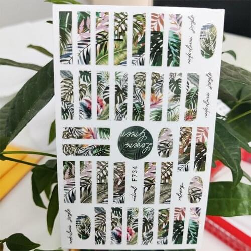 3D Nail Sticker Spring Green Leaf Stripe Grass Stickers for Nails Self-Adhesive Design Stickers for Manicure Nail Art Decoration