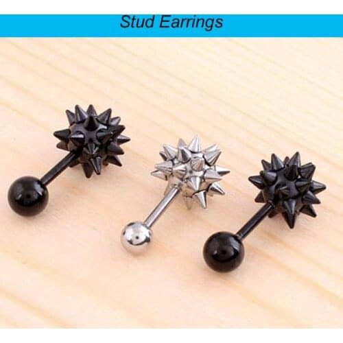 1 Pair = 2 pieces color black stainless steel lady Mens Punk Spike Rivet Screw ball Earrings studs ear plug piercing jewelry