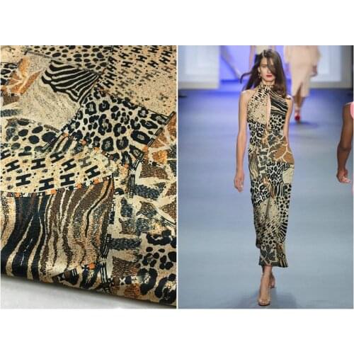 Herringbone silk fabric brand geometric leopard print heavy elastic mulberry natural silk satin dress fabric fashion 22mm