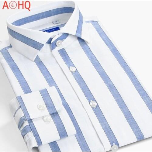 Smart Five Big Striped Mens Shirts Slim Fit Long Sleeve Dress Shirts Men Small Square Collar Formal Office Clothing Size 45 46