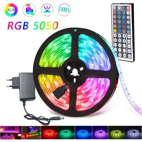 5m 10m 15m 20m LED Strip 5050 RGB Strip LED Light Waterproof Flexible Ribbon Stripe DC 12V RGB Diode Tape IR Controller Adapter