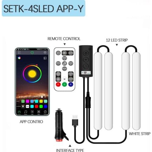 Interior Car Lights LED Car Strip Lights with Lines Waterproof DIY Mode and Music Sync Under Dash Car Lighting with Car Charger