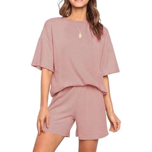 Short Sleeve Top Shorts Loose Fit Stretch Two Piece Outfits O-Neck Outfits LadyFashion Clothing O-Neck Short Sleeve Tops Shorts