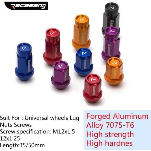 20Pieces Universal Forged Aluminum Alloy 7075-T6 Wheel Lug Nuts Bolts Screw for Universal Car M12x1.5 12x1.25 30/50mm
