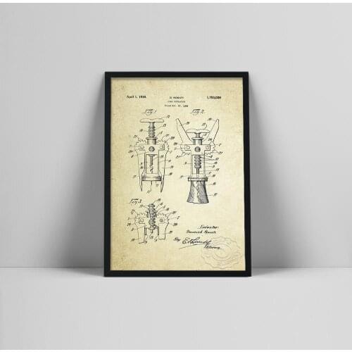 Vintage Wine Cork Extractor Patent Poster Retro Wall Art Prints Pictures Bar Club Cofe Wall Decoration Kitchen Wall Stickers