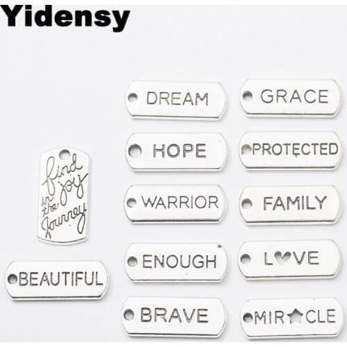 Yidensy 12pcs Words Letter Pendant Hope Dream Love Charms Metal Mixed Silver Color Earring Necklace DIY Jewelry Making Findings