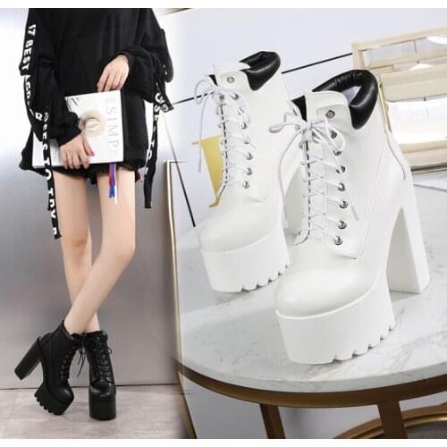 European and American style fashion ankle boots 2019 spring new Korean thick with short boots 14 cm super high heel womens boots