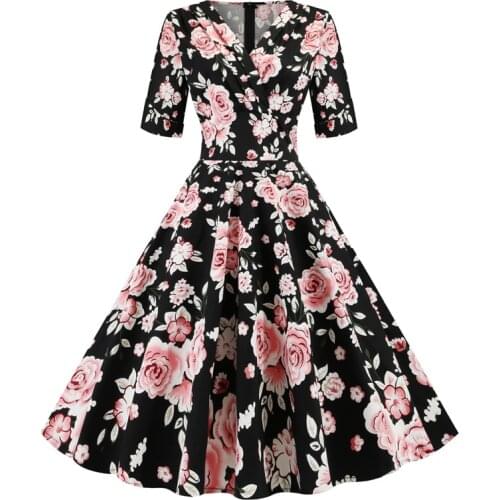 Retro Ruched V Neck Wrap Vintage Floral High Waist Summer Dress 2021 Women Half Sleeve Elegant Party Pinup Midi Dresses