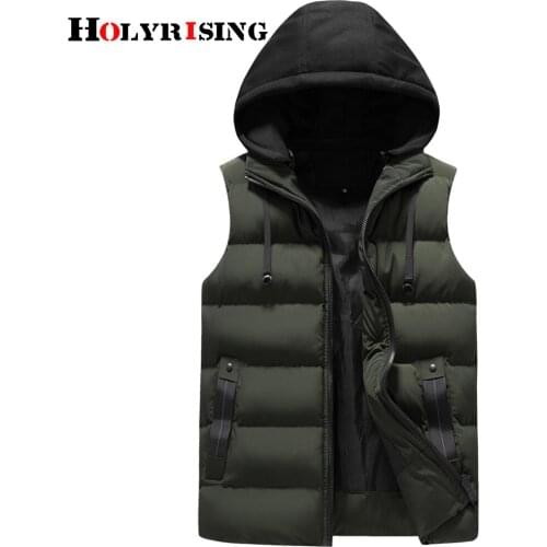 Holyrising Men Vest Sleeveless Jackets Hooded Casual Waistcoat 5XL Veste Homme Warm Pocket Zipper Cotton-Padded Clothing 19497-5