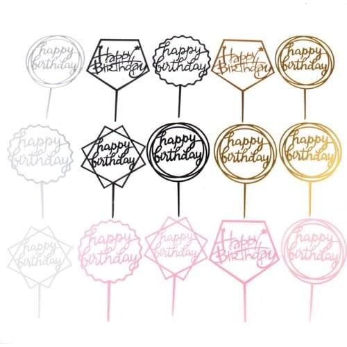 Gold Silver Black Pink Acrylic Hand Writing Happy Birthday Cake Topper Dessert Decoration For Birthday Party Lovely Gifts