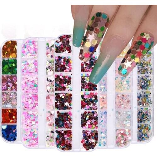 1Box Nail Sequins Ultra-thin Symphony Laser Love Stars Moon Shiny Nail Decoration Rhinestones Designer Glamour Nail Accessory