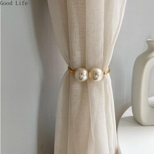 1 Pair Light Luxury Curtain Bandage Free Perforated Metal Large Pearl Curtain Buckle Model Room Curtain Clips
