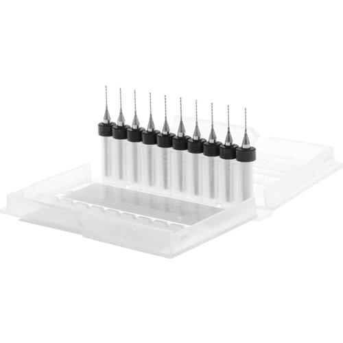 10Pcs 0.6mm Tip 1/8" Shank Spiral Flute Tungsten Carbide Micro PCB Drill Bit H02