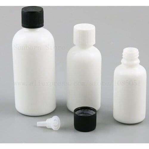 Refillable Natural White Bottles 1oz Childproof Empty Glass Essential Oil Container 30ml 50ml 100ml with Black White Cap 20pcs