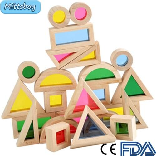 16Pcs Kaleidoscope Building Block Wooden Montessori Toy Baby Time Cognitive Preschool Teaching Creative learning Educational Toy