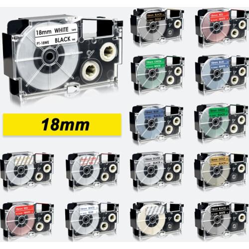18mm XR-18WE Black on White Cassette Label Tape for Casio XR 18WE 18mm Label Maker for Casio KL-G2 KL-120 KL-130 KL-200 KL-7000