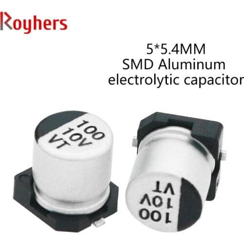 50Pcs 5*5.4 SMD Aluminum Electrolytic Capacitors Kits 10V 16V 35V 50V 63V 100V 25V 33UF 47UF 100UF 22UF 10UF 4.7UF Assorted Set