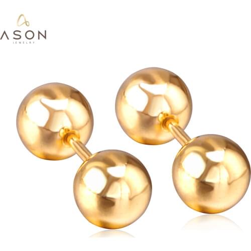 ASONSTEEL Wholesale Gold/Silver Color Size 8mm Stainless Steel Screw Earrings Women Mens Double Ball Anti-allergy