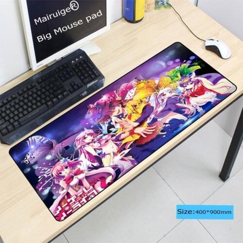 Mairuige No Game no Life Girl Anime Large Locking Edge Mouse Pad Rubber Laptop Computer Tablet Mat 30x80cm 40x90cm for Lol Csgo