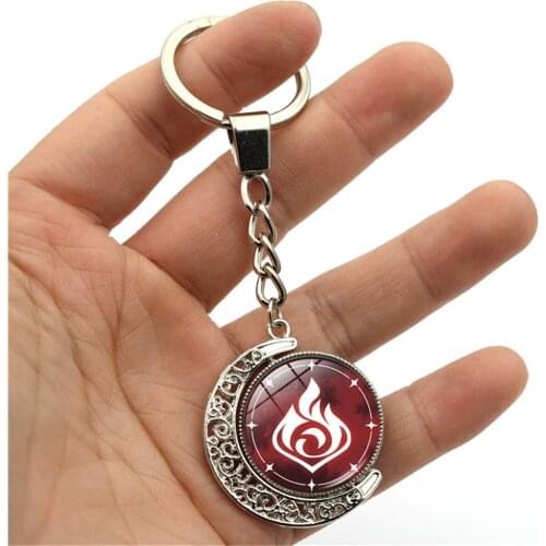 Genshin Impact Keychain 360 Degrees Rotated Moon Pendant Game Eye of God Metal Key Chain Ring for Men Women Cute Keychain Charms