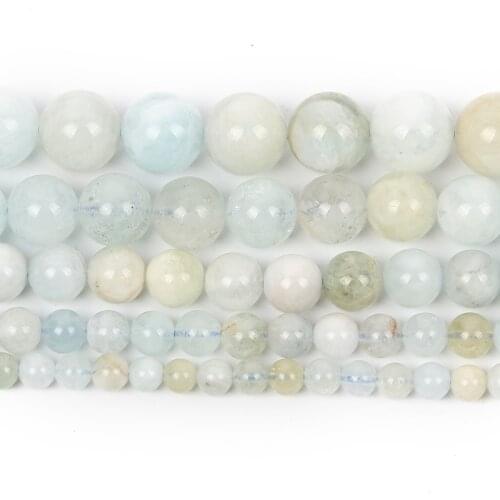 Natural Stone Aquamarines Sea Blue Charm Round Loose Beads For Jewelry Making Needlework Bracelet Diy Pick Size Strand 4-12 MM