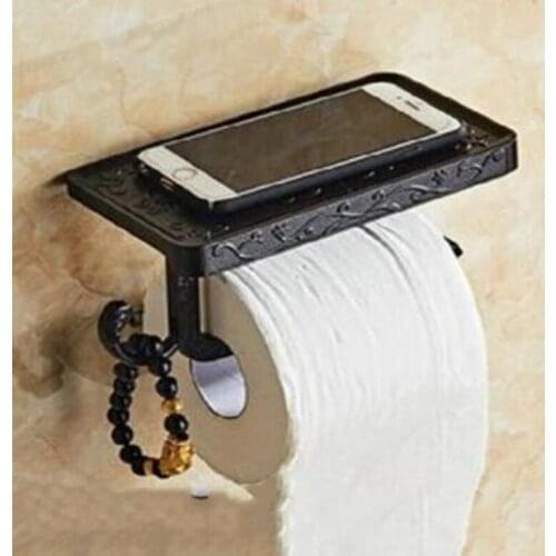 Paper Holder Antique Carved Alloy Bathroom Accessories Mobile Phone Holder With Shelf Towel Rack Toilet Tissue Boxes
