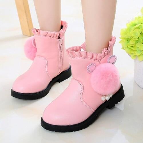 3-12 ChildrenS Shoes Girl Winter Ankle Boots For KidsShoes Fashion Crystal Bow Hairy Tassel Elegant Princess Plush Snow Boots