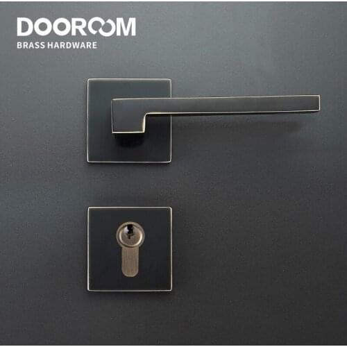 Dooroom Brass Door Lever American Nordic Modern Solid Wood Interior Door Lock Bedroom Split Mechanical Set Handle Black Square