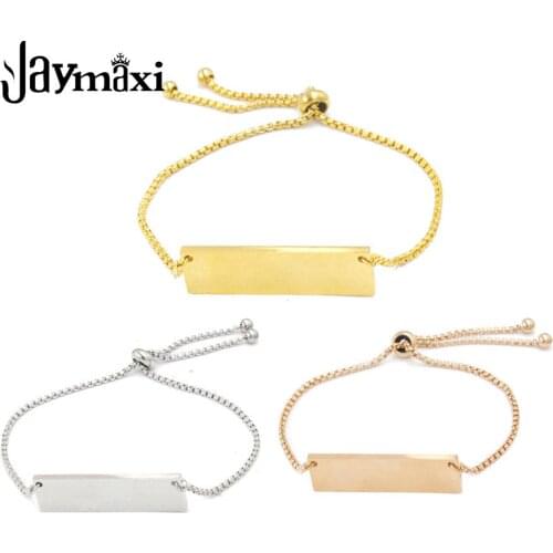 Jaymaxi DIY Engrave Strip Bracelet Stainless Steel Mirror Polished 10*35mm Rectangular Adjustable Fashion Jewelry 10pcs/lot