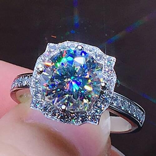10K Au417 White Gold Women Wedding Party Engagement Ring 1 2 3 4 5 Carat Round Moissanite Diamond Ring Flower Trendy Elegant