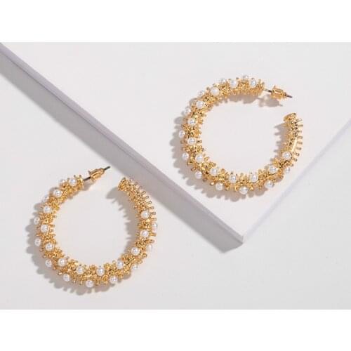 Round Gold Korean Earrings for Women Christmas Wedding Party Accessories Dangle Pearl Earrings 2021 Brincos Para As Mulheres