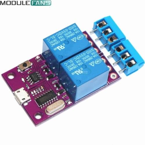 Delay Relay Module 5V Two 2 Channel USB Intelligent Control Switch MCU Microcontroller CH340 Time Delay Relay Module Micro USB