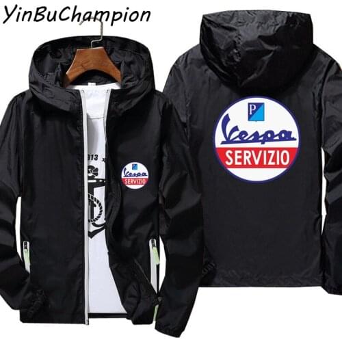 Vespa Servizio Mens Zipper Thin Windbreaker Bomber Hooded Jacket Sports Pilot Skin Ultra Light Slim Fit Pilot Coat Clothing 6XL