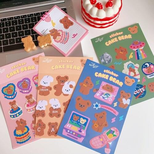Cute Cartoon Bear Stickers Student Hand Account Diy Sealing Stickers Girl Mobile Phone Notebook Water Cup Decoration Stickers