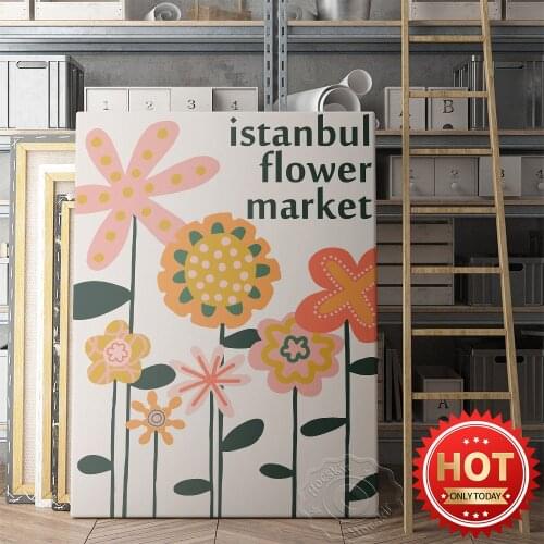 Istanbul Flower Market Wall Print Poster, Modern Flower Art Illustration Wall Picture, Kids Room Kindergarten Wall Decor Mural