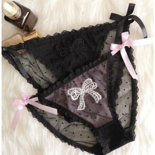 2021 New Product Hot Sale Thin Ribbon Womens Panties Bowknot Embroidered Lace Womens Panties Transparent Thin Sexy
