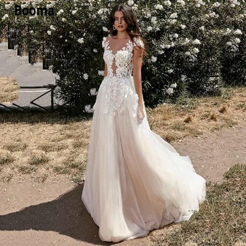 New A-Line Backless Wedding Dresses Appliques Lace Bridal Gowns Custom Made A-Line Tulle Bridal Dress