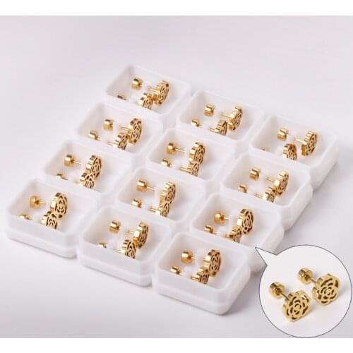 12 Pairs Small Flower 316L Stainless Steel Earrings Gold Color Screw Back Type Ear Stud for Women Fashion Gift Jewelry