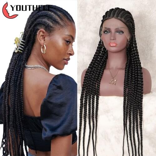 Youthfee Braided Wigs Synthetic Full Lace Wigs 33" Cornrow Wig With Baby Hair For Black Women Lace Front Box Braid Wigs