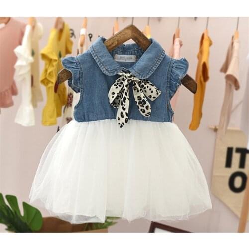 Toddler Girls Dress Fashion Korean Denim Sleeveless Mesh Patchwork Dress For Girl Kids Clothing 2020 Summer Baby Girl Dress New