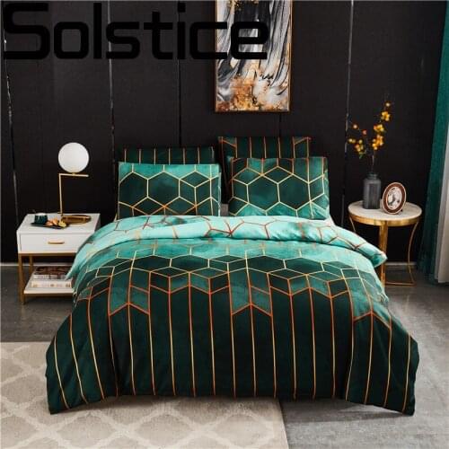 Solstice Green Luxury Bedding Set Geometric Rhombus Lattice Quilt Cover Duvet Cover Pillowcase Quilt Comforter Cover King Size
