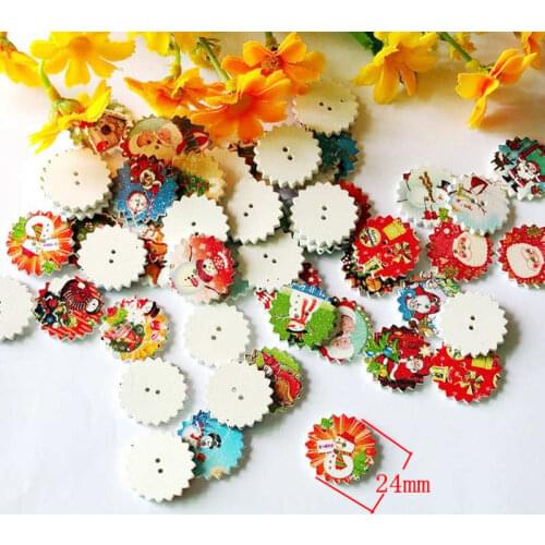 50pcs/lot 24mm Mixed Color Christmas Wooden Buttons Children Cartoon Sewing Decorations Buttons Scrapbooking Crafts