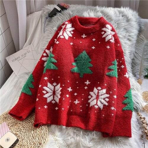 Christmas Sweater Women Clothes Korean of the Pullover 2020 Autumn and Winter New Keep Warm Loose Christmas tree Knit Sweater To