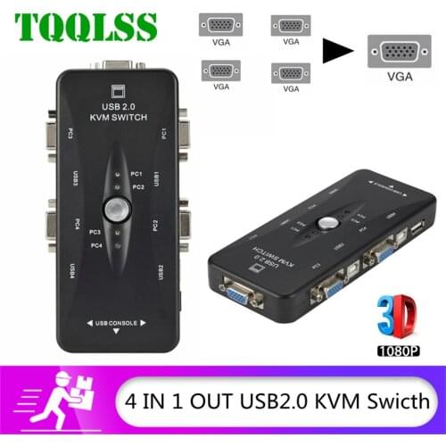 TQQLSS 4 Port USB2.0 KVM Switch Box For Mouse Keyboard Printer Share Switcher 200MHz 1920x1440 VGA Monitor Switch Box Adapter