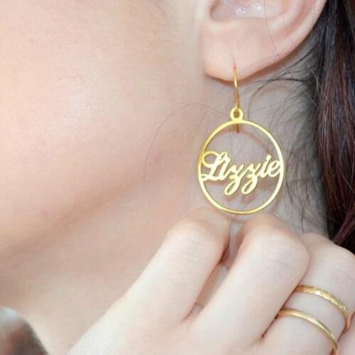 Drop Circle Name Custom Earrings Dangle Hoop Earring Nameplate Personalized Women Girl Jewelry