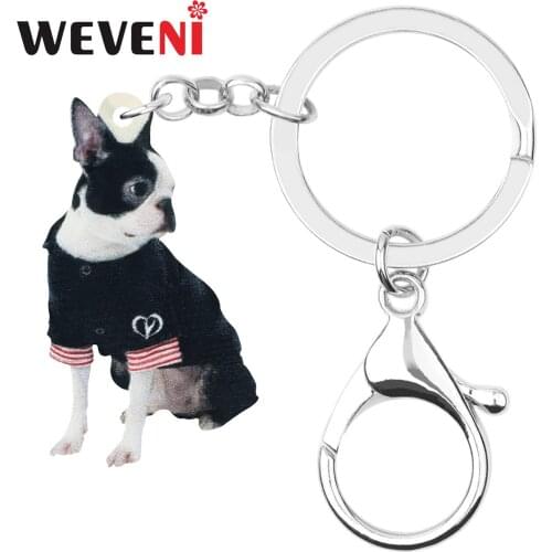 WEVENI Acrylic Lovely Bulldog Dog Keychains Keyring Pet Animal Key Chain Jewelry For Women Kids Teen Classic Gift Accessories