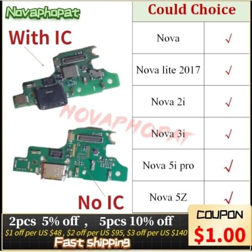 Novaphonpat For Huawei Nova 2i 3i 5i 5Z Pro Lite 2017 Charger Port USB Charging Dock Plug Flex Cable Microphone Mic Board +track