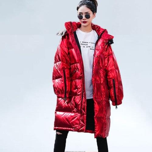 Women Winter Jacket Shiny Parka Loose Down Jackets Hooded Coat Windproof Glossy Streetwear Female Thick Loose Waterproof Coat038
